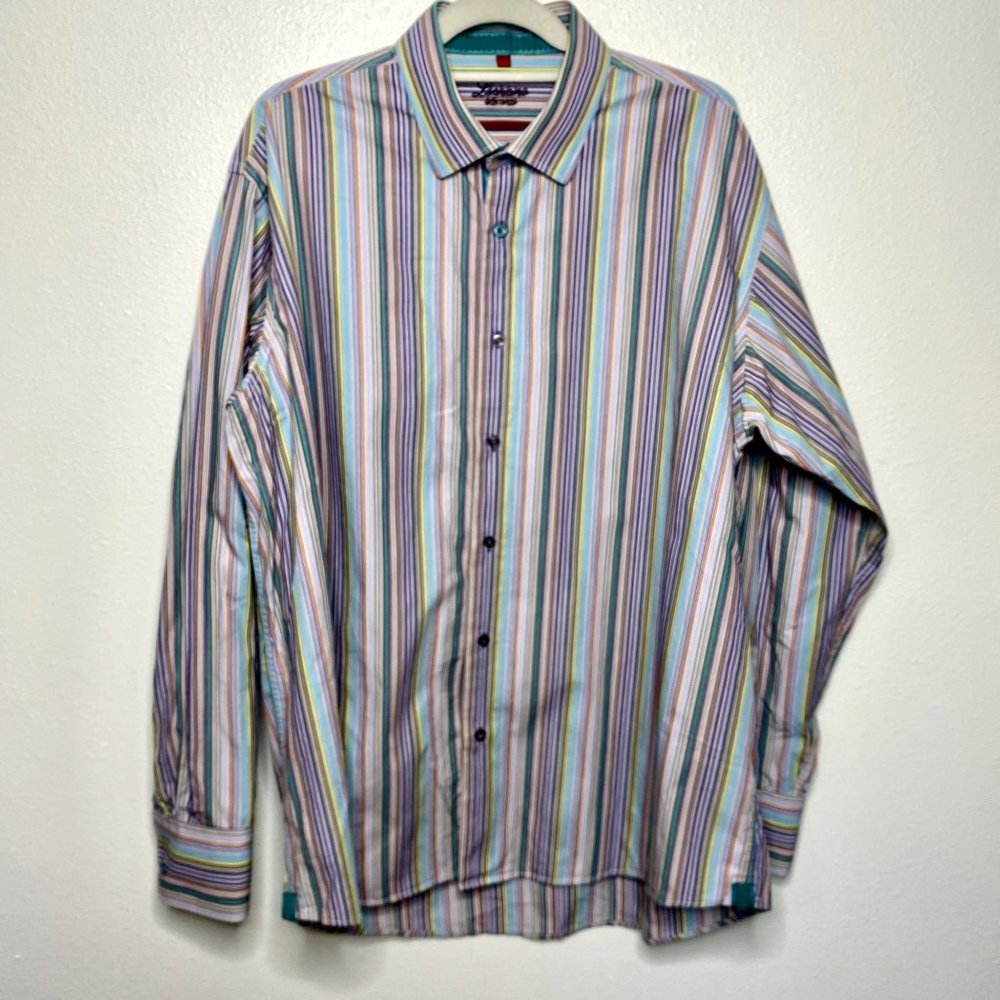 Luchiano Visconti Striped Long Button Down Shirt